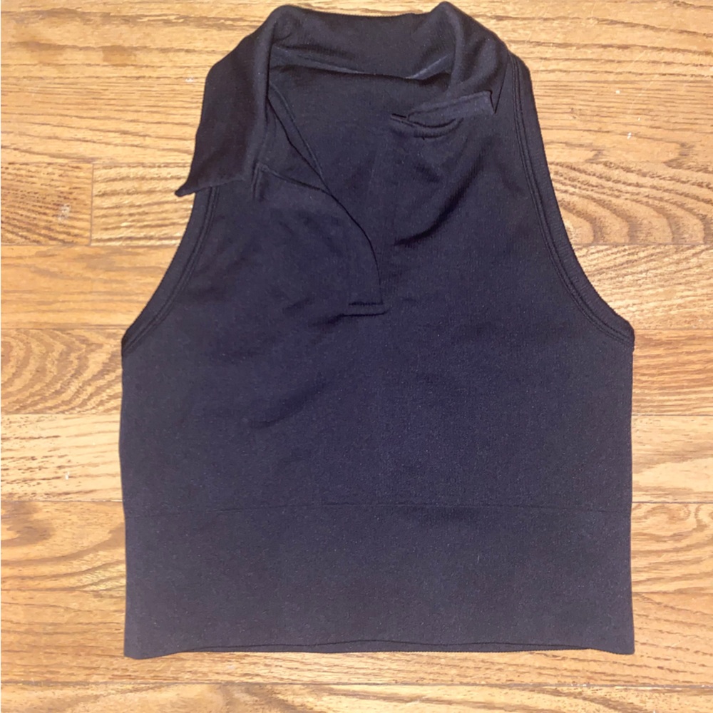 preppy black collared cropped top